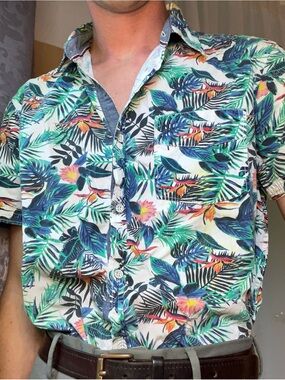 Men's Tropical Print Short-Sleeve Shirt - White Multi